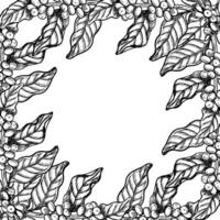 un marco hecho de café árbol sucursales, negro y blanco vector gráficos, dibujado a mano. ilustración en un blanco antecedentes. para pancartas, volantes y menús para embalaje, etiquetas y postales