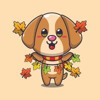 Cute dog with autumn leaf decoration. vector