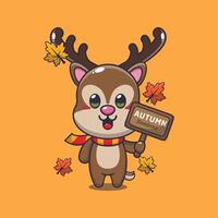 Cute deer with autumn sign board. vector