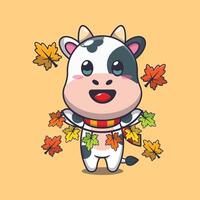 Cute cow with autumn leaf decoration. vector