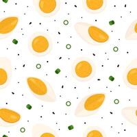 Seamless pattern with boiled egg slices and halves vector