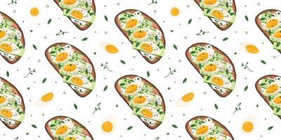 Pattern with bruschetta, boiled eggs and greenery vector