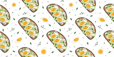 Pattern with bruschetta, boiled eggs and greenery vector