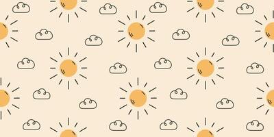 Cute pattern with hand drawn sun and clouds vector