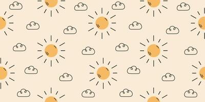 Cute pattern with hand drawn sun and clouds vector