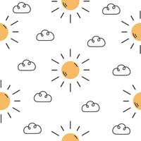 Seamless pattern with hand drawn sun and clouds vector