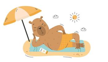 Capybara relaxing on seashore at summer holidays vector