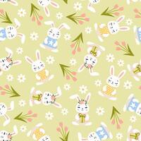 cute bunny seamless pattern and camomile vector