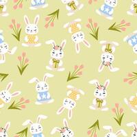 cute bunny seamless pattern and camomile vector