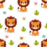 Cute lion colorful background seamless pattern vector