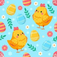 sin costura modelo Pascua de Resurrección con flores dibujos animados huevos con linda caras vector