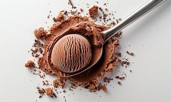 AI generated Scoop of chocolate ice cream, white background photo