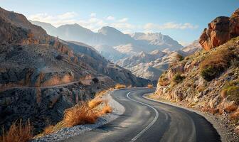 ai generado montaña la carretera con numeroso curvas foto