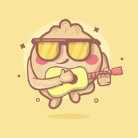 cool dim sum cartoon character mascot playing guitar in flat style design vector