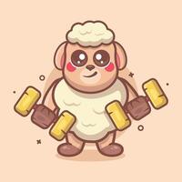 cute sheep animal character mascot doing bodybuilding using dumbbell isolated cartoon vector