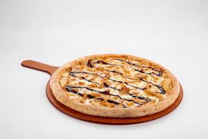 Chicken BBQ Ranch pizza served in a dish isolated on grey background side view of fastfood photo