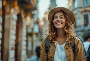 AI generated Joyful woman touring a new city photo