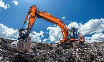 AI generated Excavator on site, sunny day, cool look photo