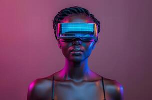 AI generated Black woman in virtual reality gear photo