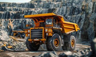 AI generated Big yellow truck working in large quarry photo