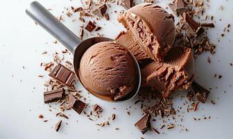 AI generated Scoop of chocolate ice cream, white background photo