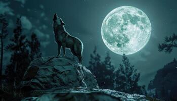 AI generated Majestic wolf howling at the moon photo