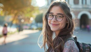 AI generated Radiant young woman smiling outdoors photo