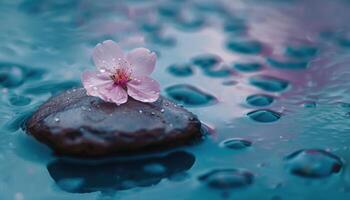 AI generated Serene cherry blossom on water stone photo