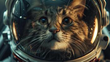 AI generated Astronaut cat in space helmet photo