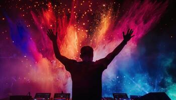 AI generated Exhilarating dj performance with vibrant stage effects photo