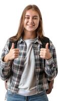 AI generated Smiling teen girl giving thumbs up photo