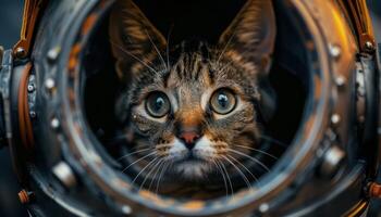 AI generated Curious tabby in astronaut helmet photo