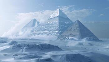 AI generated Majestic snow-covered pyramids in a wintry desert landscape photo