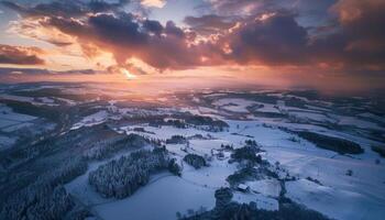 ai generado invierno amanecer terminado Nevado campo paisaje foto