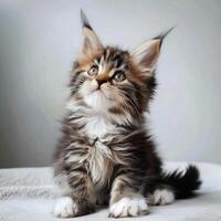 AI generated Adorable fluffy maine coon kitten posing photo