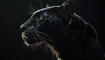 ai generado majestuoso negro leopardo en perfil foto