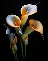 AI generated Bouquet of Calla lily over black background photo