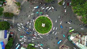 Top view of morning traffic at intersection in Ho Chi Minh City, Vietnam video