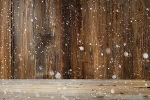 Brown Wooden Vintage Or Rustic Backround Or Texture, Snow photo