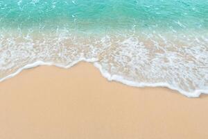 Tranquil Summer Beach Scene, Serene Wave on Deserted Sandy Shore with Ample Copy Space. photo