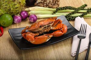 Delicous luxury steamed red crab photo