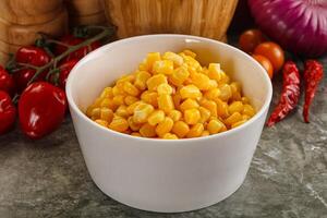 Sweet canned ripe corn grain photo