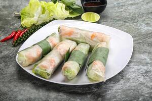 Vietnamese Spring Roll with shrimps and vegetables photo