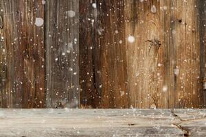 Brown Wooden Vintage Or Rustic Backround Or Texture, Snow photo