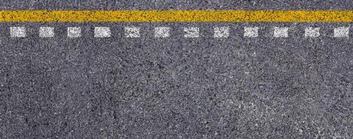 Top View of Double Yellow and White Lines on Asphalt Road Texture Background. photo