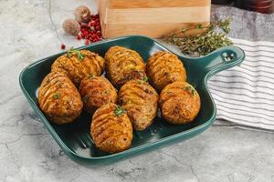 Baked baby potato with thyme photo