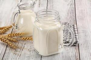 Organic milk in the glass photo