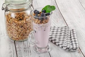 Granola with blueberry and yoghurt photo