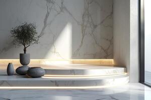 AI generated A minimalist podium inspired by the timeless elegance of marble photo