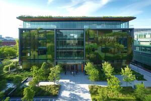 AI generated A sustainable office building that serves as a model for green urban development photo